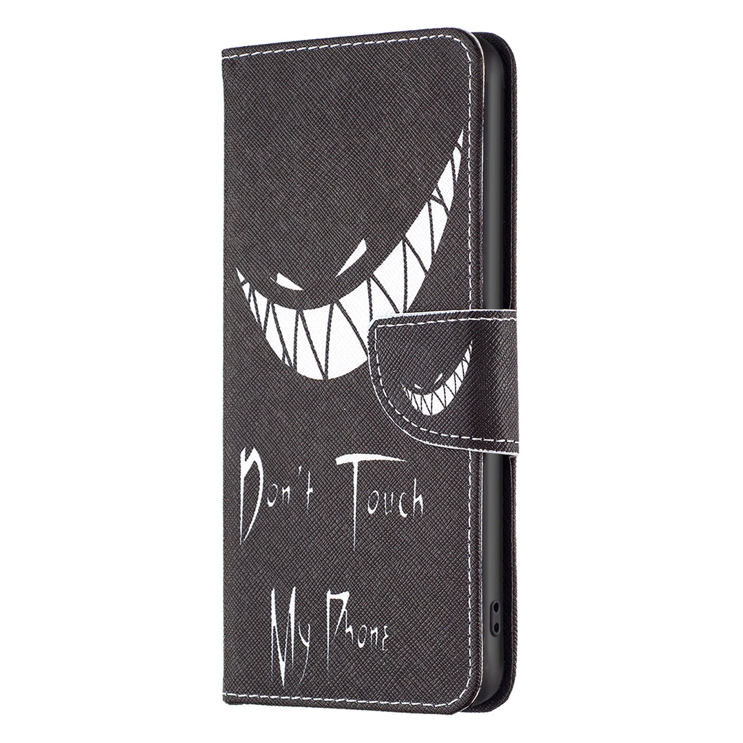 Stand Wallet Phone Case for iPhone 15 , Pattern Printing PU Leather + TPU Phone Cover - Don't Touch My Phone Stand Wallet Phone Case for iPhone 15 , Pattern Printing PU Leather + TPU Phone Cover - Don't Touch My Phone